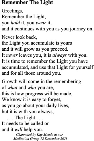 Remember The Light - Message 12 12 2023